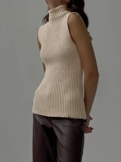 COMMENSE Minimalist Mock Neck Rib Tank Top* Sweater Vests|Sweaters & Cardigans
