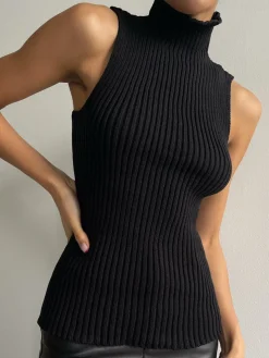 COMMENSE Minimalist Mock Neck Rib Tank Top* Sweater Vests|Sweaters & Cardigans