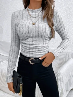 COMMENSE Minimalist Mock Neck Ribbed Top* T-shirts|Tops