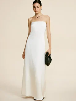 COMMENSE Minimalist Plain Draped Tube Dress* White Dresses|Cocktail & Party Dresses