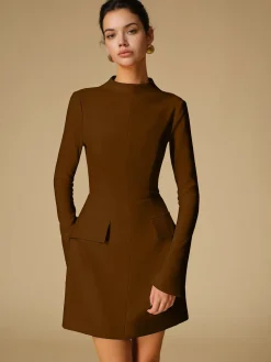 COMMENSE Minimalist Plain Mock Neck Dress* Cocktail & Party Dresses|Vacation Dresses