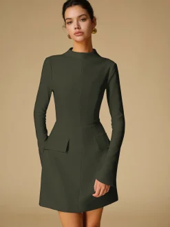 COMMENSE Minimalist Plain Mock Neck Dress* Cocktail & Party Dresses|Vacation Dresses