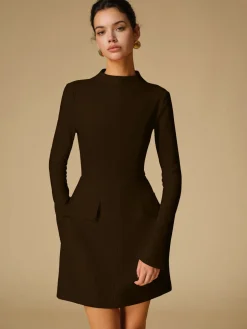 COMMENSE Minimalist Plain Mock Neck Dress* Cocktail & Party Dresses|Vacation Dresses