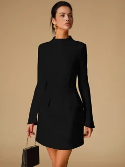 COMMENSE Minimalist Plain Mock Neck Dress* Cocktail & Party Dresses|Vacation Dresses