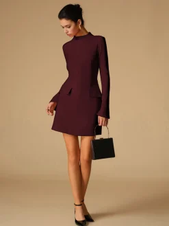 COMMENSE Minimalist Plain Mock Neck Dress* White Dresses|Black Dresses
