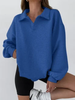 COMMENSE Minimalist Plain Polo Sweatshirt* Sweatshirts & Hoodies|Tops