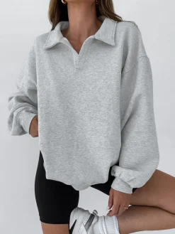 COMMENSE Minimalist Plain Polo Sweatshirt* Sweatshirts & Hoodies|Tops