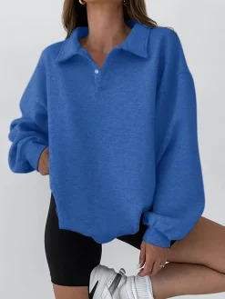 COMMENSE Minimalist Plain Polo Sweatshirt* Sweatshirts & Hoodies|Tops