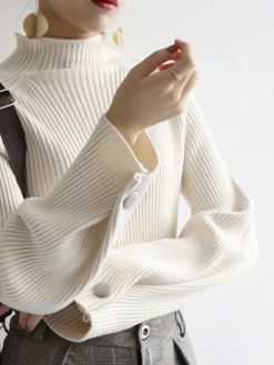 COMMENSE Minimalist Plain Ribbed Sweater* Sweater Tops|Sweaters & Cardigans