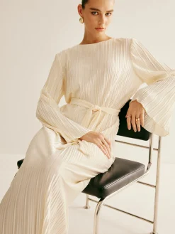 COMMENSE Minimalist Plisse Ruffle Belted Dress* White Dresses|Casual Dresses