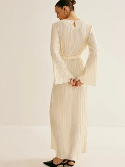 COMMENSE Minimalist Plisse Ruffle Belted Dress* White Dresses|Casual Dresses