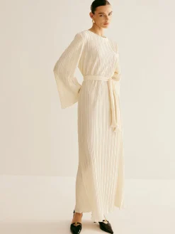 COMMENSE Minimalist Plisse Ruffle Belted Dress* White Dresses|Casual Dresses