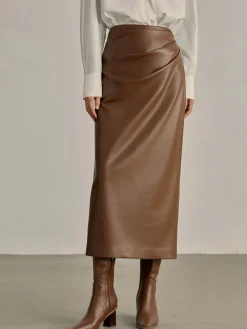COMMENSE Minimalist PU Leather Skirt* Skirts|Bottoms