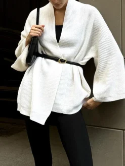COMMENSE Minimalist Ribbed Belted Cardigan* Cardigans|Sweaters & Cardigans