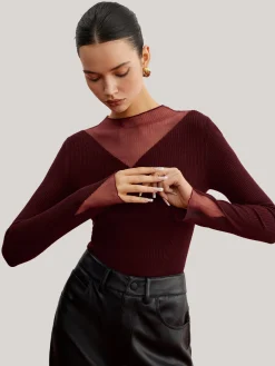 COMMENSE Minimalist Sheer Ribbed Stretch Sweater* Sweater Tops|Sweaters & Cardigans