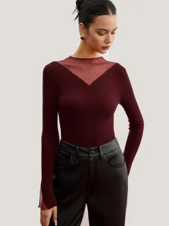 COMMENSE Minimalist Sheer Ribbed Stretch Sweater* Sweater Tops|Sweaters & Cardigans