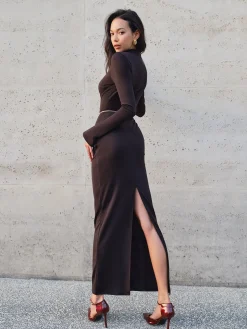 COMMENSE Minimalist Slim Long Dress Without Belt* Black Dresses|Casual Dresses