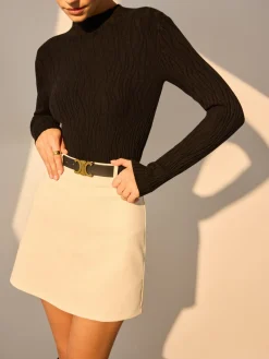 COMMENSE Minimalist Slim Plisse Knit Top* Sweater Tops|Sweaters & Cardigans