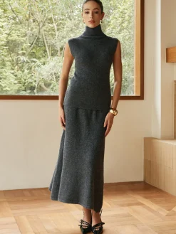 COMMENSE Minimalist Turtleneck Sleeveless Skirt Set* Skirt Sets|Long Sleeve Sets