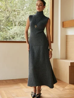 COMMENSE Minimalist Turtleneck Sleeveless Skirt Set* Skirt Sets|Long Sleeve Sets