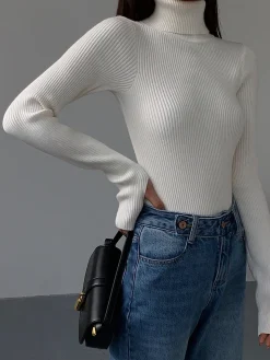 COMMENSE Minimalist Turtleneck Slim Knit Top* Sweater Tops|Sweaters & Cardigans