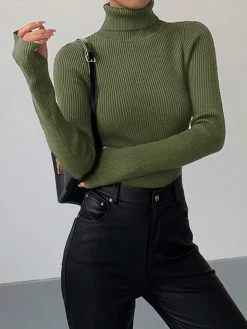 COMMENSE Minimalist Turtleneck Slim Knit Top* Sweater Tops|Sweaters & Cardigans