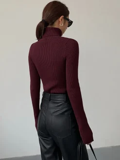 COMMENSE Minimalist Turtleneck Slim Knit Top* Sweater Tops|Sweaters & Cardigans