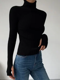 COMMENSE Minimalist Turtleneck Slim Knit Top* Sweater Tops|Sweaters & Cardigans