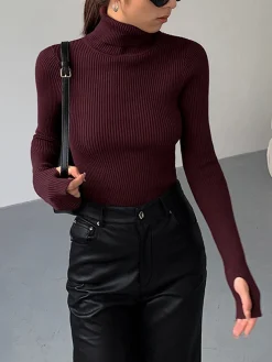 COMMENSE Minimalist Turtleneck Slim Knit Top* Sweater Tops|Sweaters & Cardigans