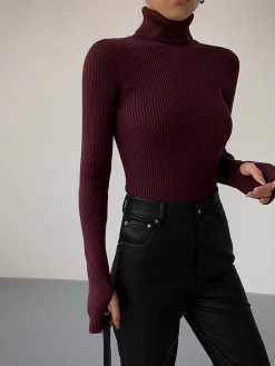 COMMENSE Minimalist Turtleneck Slim Knit Top* Sweater Tops|Sweaters & Cardigans
