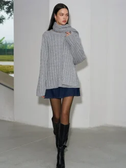 COMMENSE Minimalist Twist Shift Sweater With Scarf* Sweater Tops|Sweaters & Cardigans