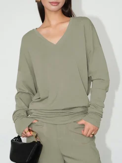 COMMENSE Minimalist V-Neck Draped Top* T-shirts|Tops