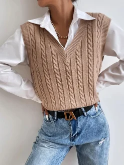 COMMENSE Minimalist V-Neck Twist Vest* Sweater Vests|Sweaters & Cardigans