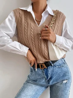 COMMENSE Minimalist V-Neck Twist Vest* Sweater Vests|Sweaters & Cardigans