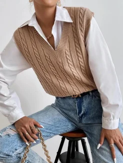 COMMENSE Minimalist V-Neck Twist Vest* Sweater Vests|Sweaters & Cardigans