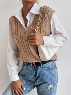 COMMENSE Minimalist V-Neck Twist Vest* Sweater Vests|Sweaters & Cardigans