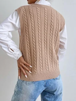 COMMENSE Minimalist V-Neck Twist Vest* Sweater Vests|Sweaters & Cardigans