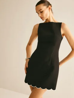 COMMENSE Minimalist Wave Trim Tank Dress* Black Dresses|Casual Dresses