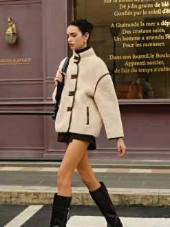COMMENSE Minky Contrast Piping Fleece Jacket* Outerwear|Jackets