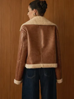 COMMENSE Minky Faux Leather Zipper Jacket* Outerwear|Jackets