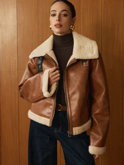 COMMENSE Minky Faux Leather Zipper Jacket* Outerwear|Jackets