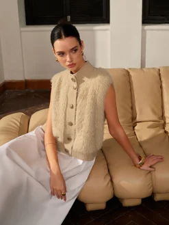 COMMENSE Mock Neck Button Fuzzy Vest* Outerwear|Vests