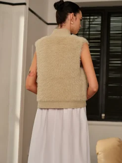 COMMENSE Mock Neck Button Fuzzy Vest* Outerwear|Vests
