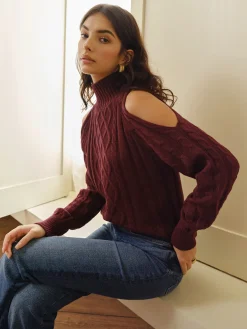 COMMENSE Mock Neck Cold-Shoulder Knit Top* Sweater Tops|Sweaters & Cardigans