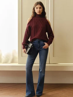 COMMENSE Mock Neck Cold-Shoulder Knit Top* Sweater Tops|Sweaters & Cardigans