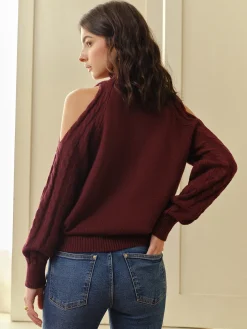COMMENSE Mock Neck Cold-Shoulder Knit Top* Sweater Tops|Sweaters & Cardigans