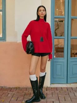 COMMENSE Mock Neck Contrast Binding Split Sweater* Knitwear|Tops