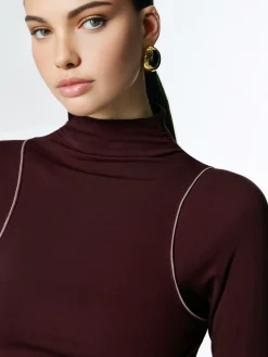 COMMENSE Mock Neck Contrast Binding Jersey Top* T-shirts|Tops
