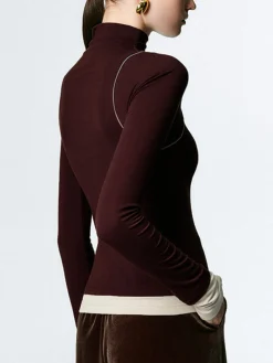 COMMENSE Mock Neck Contrast Binding Jersey Top* T-shirts|Tops
