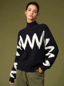 COMMENSE Mock Neck Contrast Binding Sweater* Sweater Tops|Sweaters & Cardigans